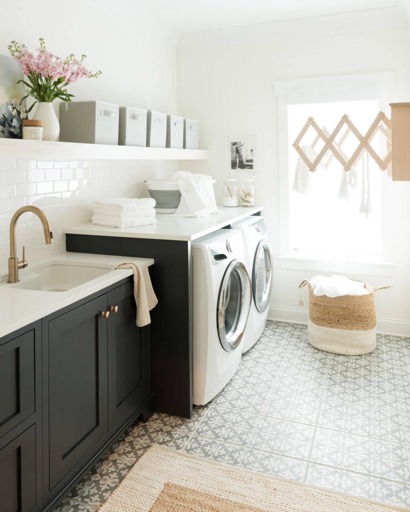 Farm Sink with Light Gray Laundry Room Cabinets - Transitional - Laundry  Room