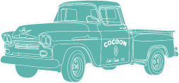 Picture of a vintage pick up truck branded with Cocoon